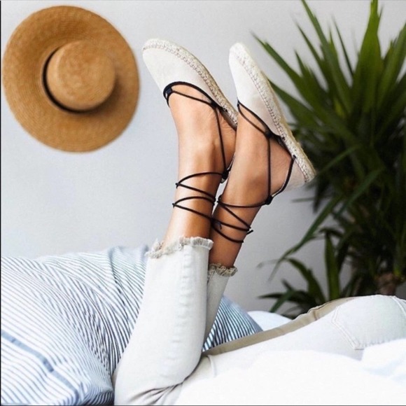 Free People Shoes - Free People Womens Marina Espadrille Flats size 39/9 Nude Black Ankle Wrap